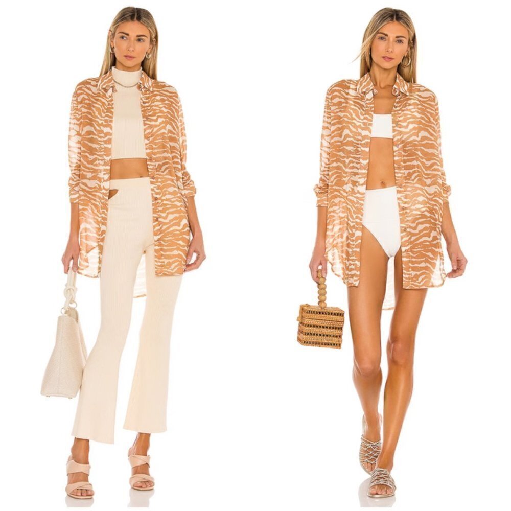 💕Camila Coelho💕 Myla Shirtdress Coverup ~ Brown Zebra Small